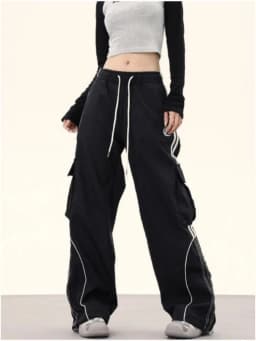 Y2K Cargo Pants Side Striped Women's Korean Style Wide Leg Baggy Trousers Streetwear Autunm Harajuku Hip Hop Balloon Sweatpants