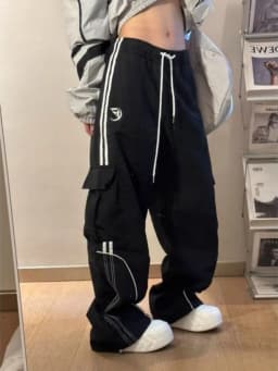 Y2K Cargo Pants Side Striped Women's Korean Style Wide Leg Baggy Trousers Streetwear Autunm Harajuku Hip Hop Balloon Sweatpants