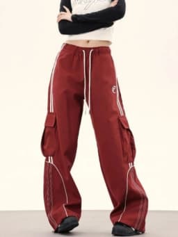 Y2K Cargo Pants Side Striped Women's Korean Style Wide Leg Baggy Trousers Streetwear Autunm Harajuku Hip Hop Balloon Sweatpants