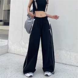 Y2K Cargo Pants Side Striped Women's Korean Style Wide Leg Baggy Trousers Streetwear Autunm Harajuku Hip Hop Balloon Sweatpants