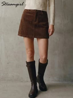 Autumn Corduroy Mini Skirt Burgundy For Women Brown Vintage A Line Short Skirts With Shorts Inside For Women Skirt Corduroy Fall