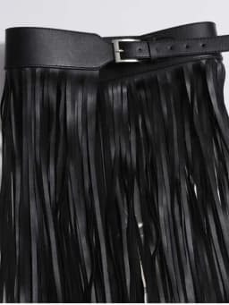 LANMREM Basics PU Leather Skirt Women Belt Black Color High Street Decoration Full Tassels Skirts Female New Fashion 2DC1326