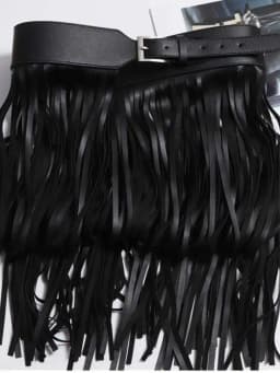 LANMREM Basics PU Leather Skirt Women Belt Black Color High Street Decoration Full Tassels Skirts Female New Fashion 2DC1326
