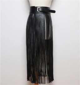 LANMREM Basics PU Leather Skirt Women Belt Black Color High Street Decoration Full Tassels Skirts Female New Fashion 2DC1326