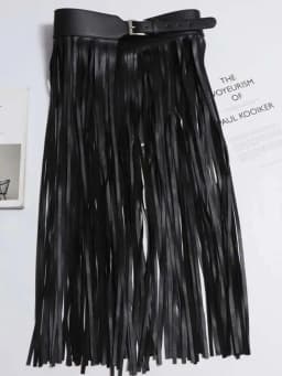 LANMREM Basics PU Leather Skirt Women Belt Black Color High Street Decoration Full Tassels Skirts Female New Fashion 2DC1326