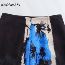 KADUWAKI Corset Summer New Fashion Holiday Printed Midi Long Skirt Zipper High Waist A Line Straight Skirts Vent Back Female Y2K