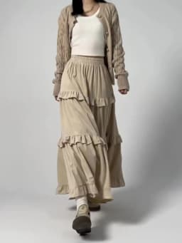Qiukichonson Mid Long Skirts Womens Velvet Skirt 2023 Autumn Winter Korean Vintage Elastic Waist High Low Ruffle Pleated Skirts