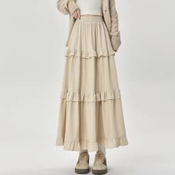 Qiukichonson Mid Long Skirts Womens Velvet Skirt 2023 Autumn Winter Korean Vintage Elastic Waist High Low Ruffle Pleated Skirts