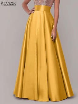 ZANZEA Women Satin Silk Black Maxi Long Skirts Elegant Luxury High Waisted A-Line Party Jupe Femme with Back Zipper Faldas Mujer