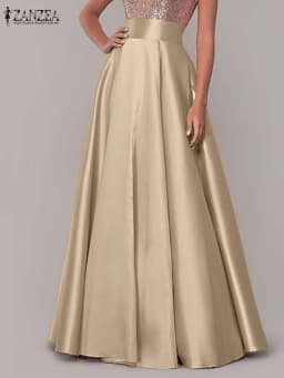 ZANZEA Women Satin Silk Black Maxi Long Skirts Elegant Luxury High Waisted A-Line Party Jupe Femme with Back Zipper Faldas Mujer