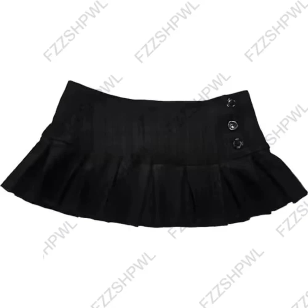 Gothic punk Low waist pleated Mini skirt women black ruffle metal buckle streetwear summer Aesthetic hotsweet Woman's Clothing