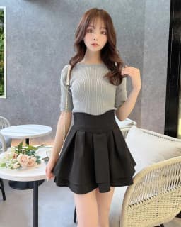 Handmade Black Arc Waistline Slimming Short Skirt High Waist A-Line Polyester Fiber Daily Wear Japanese Style Student Girl