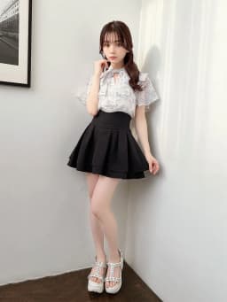 Handmade Black Arc Waistline Slimming Short Skirt High Waist A-Line Polyester Fiber Daily Wear Japanese Style Student Girl
