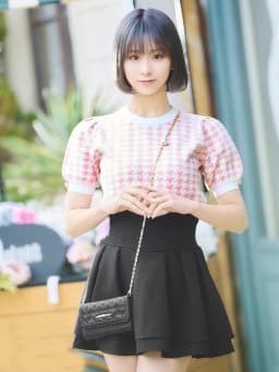 Handmade Black Arc Waistline Slimming Short Skirt High Waist A-Line Polyester Fiber Daily Wear Japanese Style Student Girl