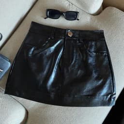 Wine Red PU Leather Skirts for Women Sexy Clubwear Hip-Wrapped Leather Mini Skirt Female Spring Autumn Anti-Glare Short Skirts