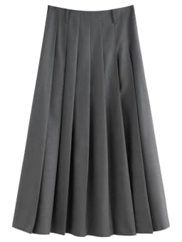 FSLE College Style Gray Retro Pleated Skirt For Women Autumn 2025 New Arrival Commuter Officelady Chic Long Skirt 25FS13198