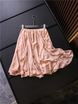 Pure Color Elastic Waist Slimming Short Skirt with Pleated Hemline Summer New Style Fairy Skirt Chiffon Half-length Skirt