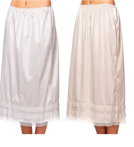 Women's Cotton Solid Lace Trim Maxi Half Slip Underskirt Slip Under Skirts