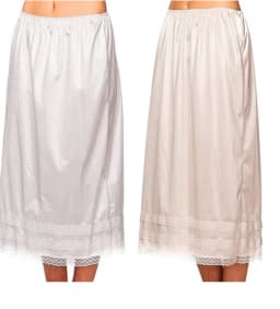 Women's Cotton Solid Lace Trim Maxi Half Slip Underskirt Slip Under Skirts