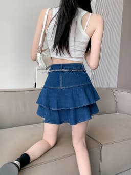 Vintage Woman Denim Shorts Skirts Summer 2023 Streetwear All Match Washed Kawaii Ball Gown Ruffles Mini Jeans Saias Femme