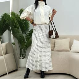 Talenza White Polka Dot Skirt Elegant Fashion Contrast Slim High Waist Patchwork Skirts Luxury New Party Women's Y2k Maxi Skirt