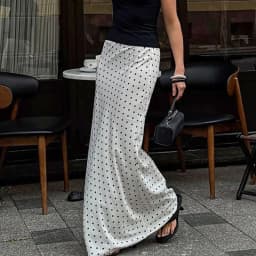 Talenza White Polka Dot Skirt Elegant Fashion Contrast Slim High Waist Patchwork Skirts Luxury New Party Women's Y2k Maxi Skirt