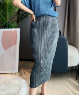 Miyake Pleated Women Skirt Korean Fashion Stretch Classic Lake Blue A-line Skirt Straight Long Skirts Causal Style In Stock