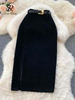 SINGREINY Women Korean Split Sexy Long Skirt 2024 Winter Corduroy Slim Thick Streetwear Fashion Vintage Autumn Bodycon Skirt