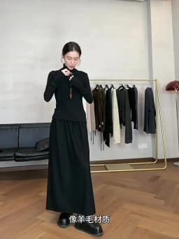 Elastic Waist 100% Wool Skirt, Women's High-Waisted Mid-Length Skirt, New Style for Autumn and Winter 2026
