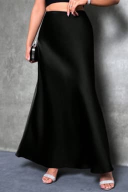 Elegant silk-like satin A-line midi skirt with high waist and mermaid tail for women in spring and summer