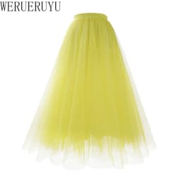 New Mesh Gauze Pleated A-line Skirt Kawaii Prom Clothes for Women Summer High Waist Pink White Blue Midi Tulle Skirts Woman 2023