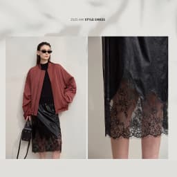 AMII Women's Skirt 2026 Autumn New Minimalist Versatile Clothing Ladies Leather Splicing Lace Solid A-line Midi Skirt 12543095