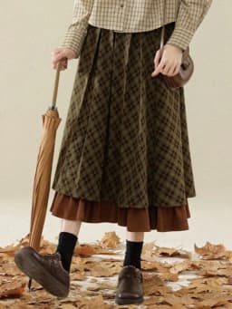 Korobov Vintage Jacquard Preppy Winter Plaid Folds All Match A-LINE Patchwork Woman Skirts