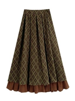 Korobov Vintage Jacquard Preppy Winter Plaid Folds All Match A-LINE Patchwork Woman Skirts