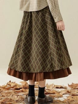Korobov Vintage Jacquard Preppy Winter Plaid Folds All Match A-LINE Patchwork Woman Skirts