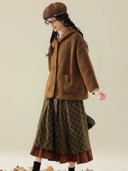 Korobov Vintage Jacquard Preppy Winter Plaid Folds All Match A-LINE Patchwork Woman Skirts