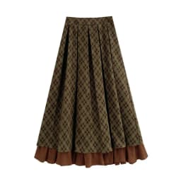Korobov Vintage Jacquard Preppy Winter Plaid Folds All Match A-LINE Patchwork Woman Skirts