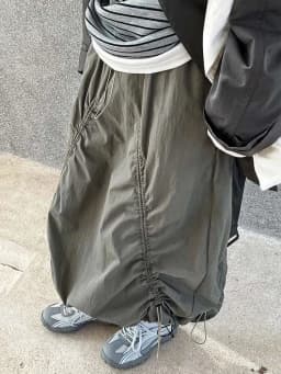 LANMREM Women Skirt 2025 New Fashion Elastic Waist Drawstring Army Green Color Loose A Line Skirts Office Lady Clothes 2DC1434