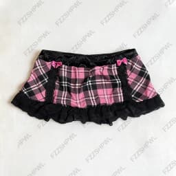 Summer Women's Y2k Slim-Fit Skirt Harajuku Streak Pattern Printed Lace Hem Bow Mini Skirt EMO-Girl