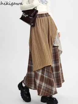 Y2k Skirts Women Clothing 2025 Faldas Mujer De Moda Contrast Color A-line Jupe Fashion Korean Saia Lace Plaid Casual Long Skirt
