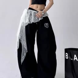 Jeans Pants Decor Embroidered Flower Lace Mini Skirt Irregular See Through Ruched Skirts High Waist Harajuku Pleated Skirts
