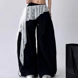 Jeans Pants Decor Embroidered Flower Lace Mini Skirt Irregular See Through Ruched Skirts High Waist Harajuku Pleated Skirts