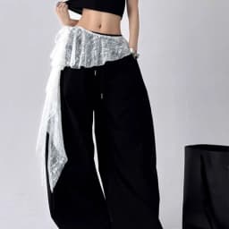 Jeans Pants Decor Embroidered Flower Lace Mini Skirt Irregular See Through Ruched Skirts High Waist Harajuku Pleated Skirts