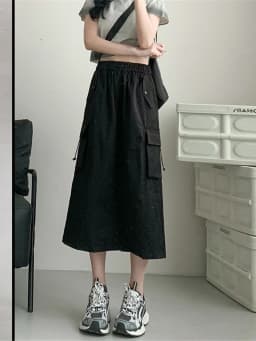 American Retro Workwear Skirt High Waist A-Line plus Size Grey Slimming Midi Length Women's Fashion Spring Autumn Season