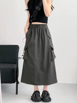 American Retro Workwear Skirt High Waist A-Line plus Size Grey Slimming Midi Length Women's Fashion Spring Autumn Season