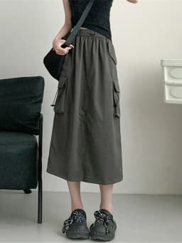 American Retro Workwear Skirt High Waist A-Line plus Size Grey Slimming Midi Length Women's Fashion Spring Autumn Season