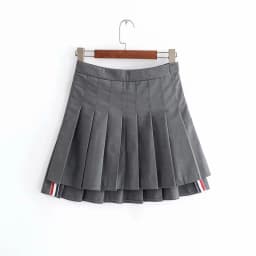 Retro American High Waist A-Line  Skirt Women's Summer Gingham Pleated Skirt Street Style Button Splice Pure Color