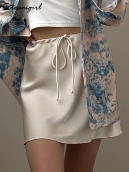 Satin Mini Skirts Women Summer Beige Silk Short Skirt For Woman Drawstring High Waist Black Satin Skirt A Line Women Short 2026