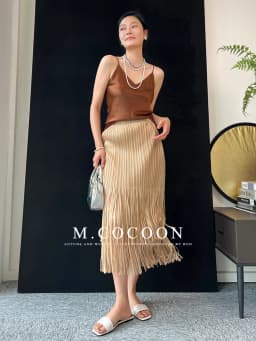 Miyake Pleated 2025 Autumn New Fringed And Gold-embossed Skirt, a Niche, Flowing And Form-fitting Dress