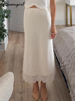 White Lace Skirt Maxi Bodycon Women Summer Office Wear Elegant Formal Skirts With Lace Lady Elastic Waist Lace Black Skirt Long